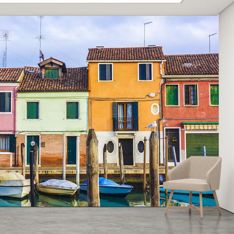 Boat on the Canal Mural Wallpaper Contemporary Venice House Interior Wall Art