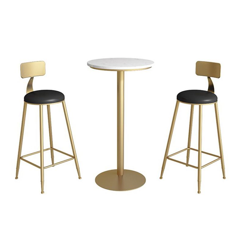 Faux Marble Bar Wine Table Glam Pedestal Pub Table with Metal Base