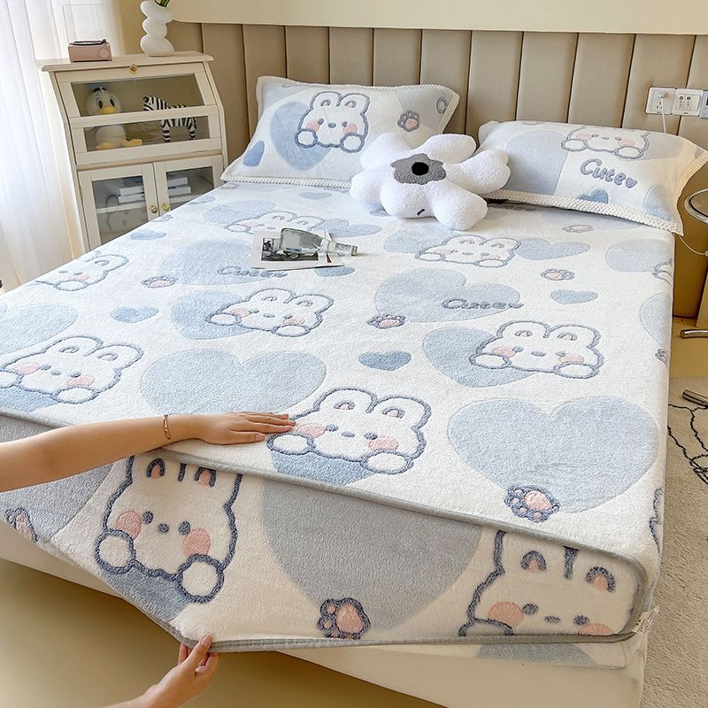 Modern Winter Bed Sheet Set Printed Flannel Fitted Sheet for Bedroom