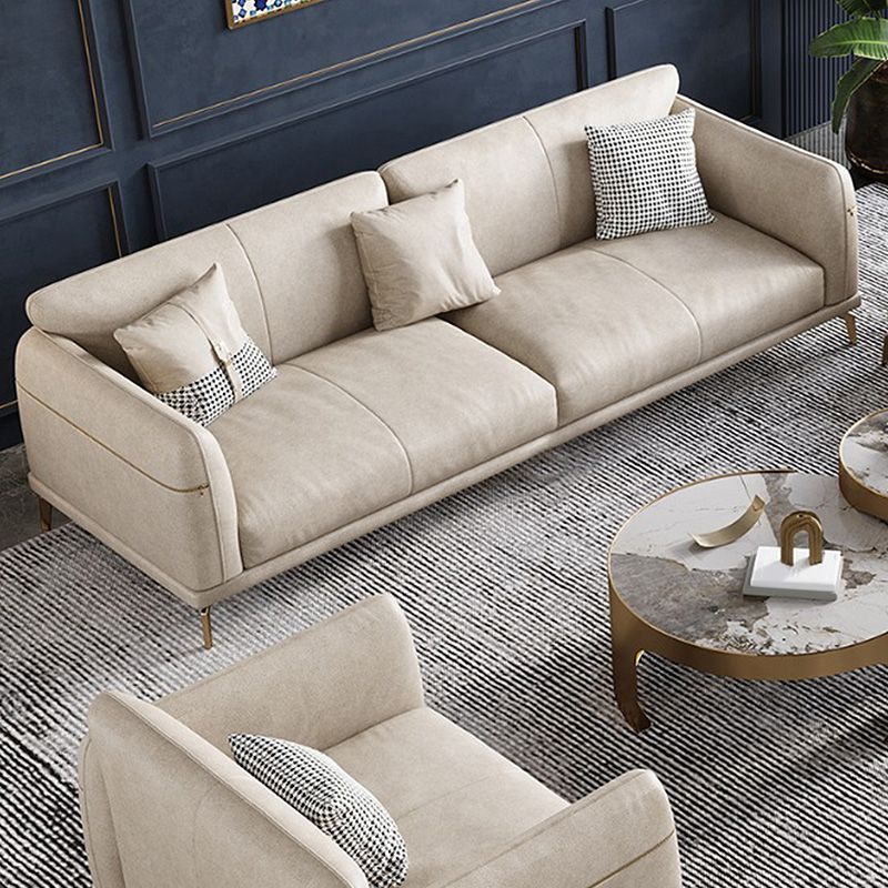 Forta di cuscinetto berretto da beige a braccio quadrato in pelle e chaise per soggiorno per soggiorno