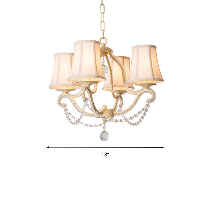 Empire Shade Bedroom Hanging Lightture Traditional Crystal perle 4 têtes d'éclairage de lustre beige avec ombre / avec ombres