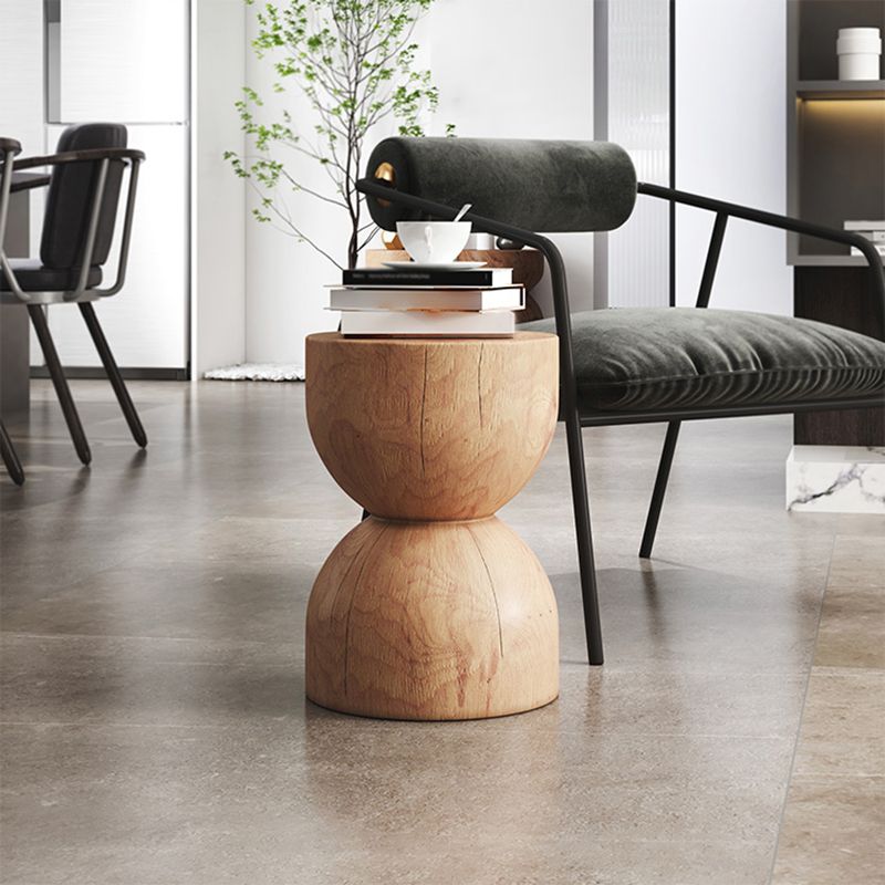 Square Block Base Design Cocktail Table Solid Wood Round Coffee Table