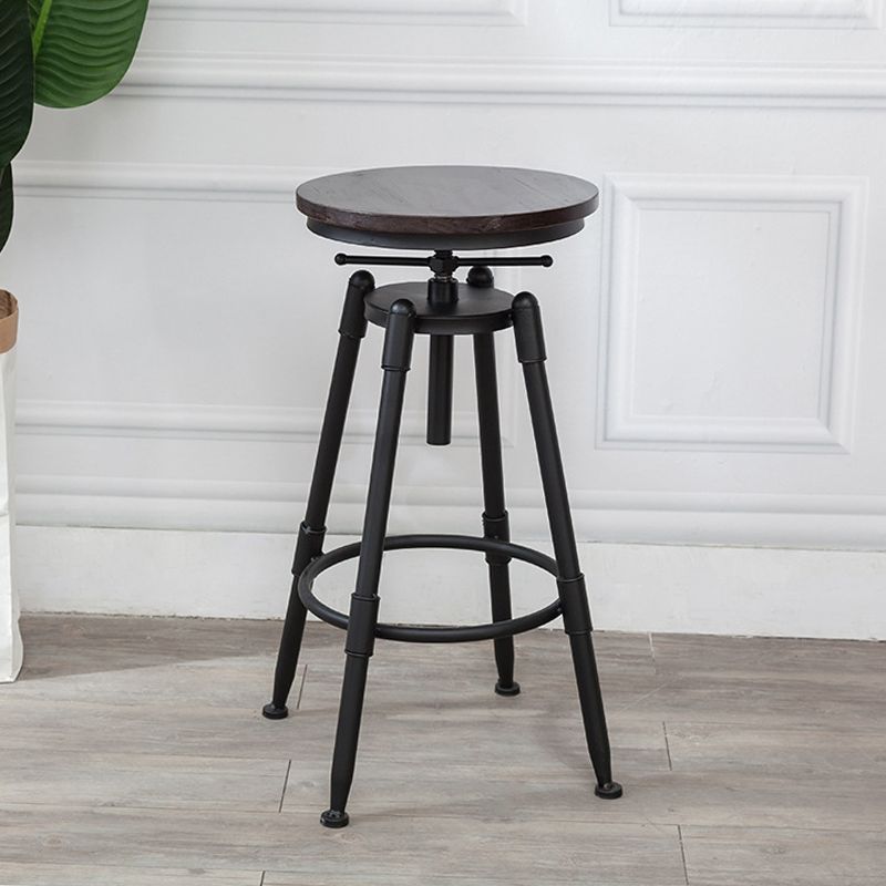 Industrial Armless Elevatable Counter Stool Iron Bar Stool with Pedal for Cafe