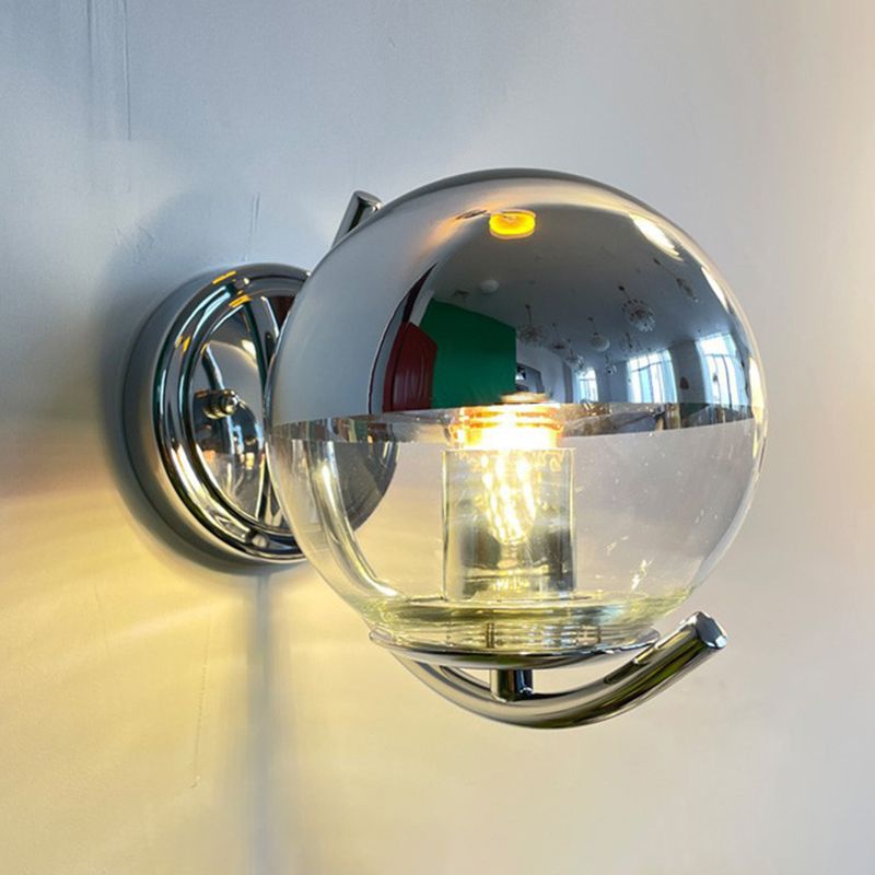 Glass Ball Shape Sconce Light Modern-Style 1 Light Wall Light Fixtures in Chrome