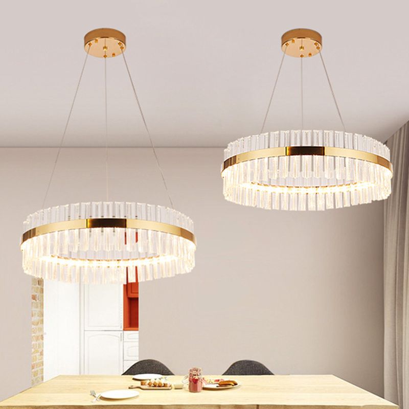 Gold Circular Ring Pendant Lighting Fixture Modern LED Crystal Ceiling Suspension Lamp
