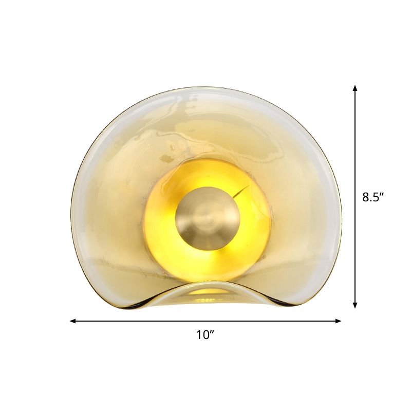 Tan Glass Bend Panel Sconce Light Fixture Post-Modern LED Wall Mounted Lamp in Brass