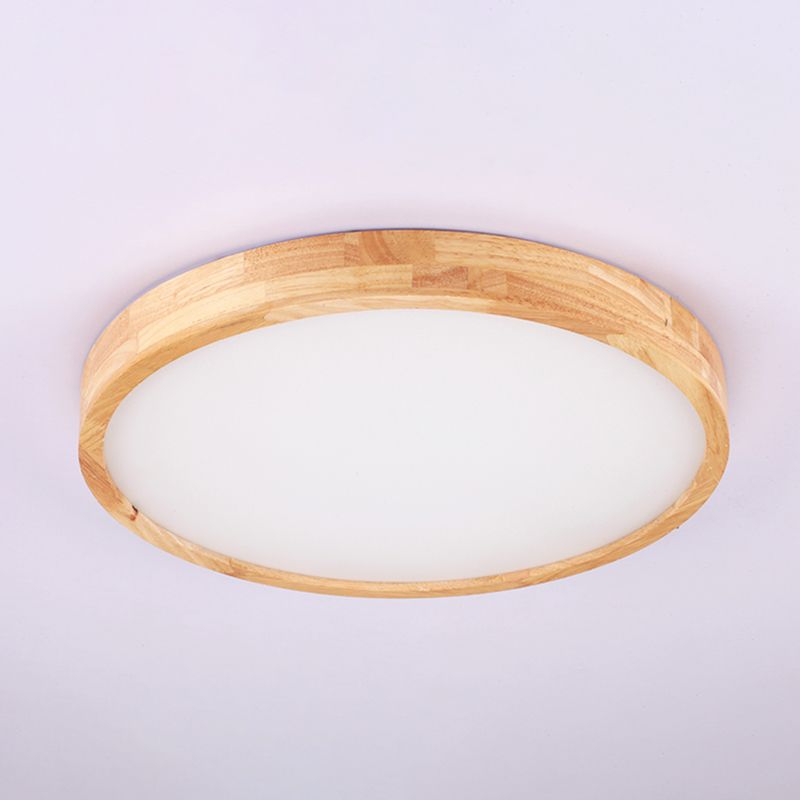 Round Shape LED Ceiling Lamp Modern Simple Style Wood 1 Light Flush Mount for Bedroom