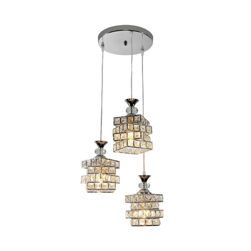 Accesorios de lámpara colgante de bloque de cristal de 4 capas Simple Luz de techo de múltiples techo de acabado de 3 cabezas