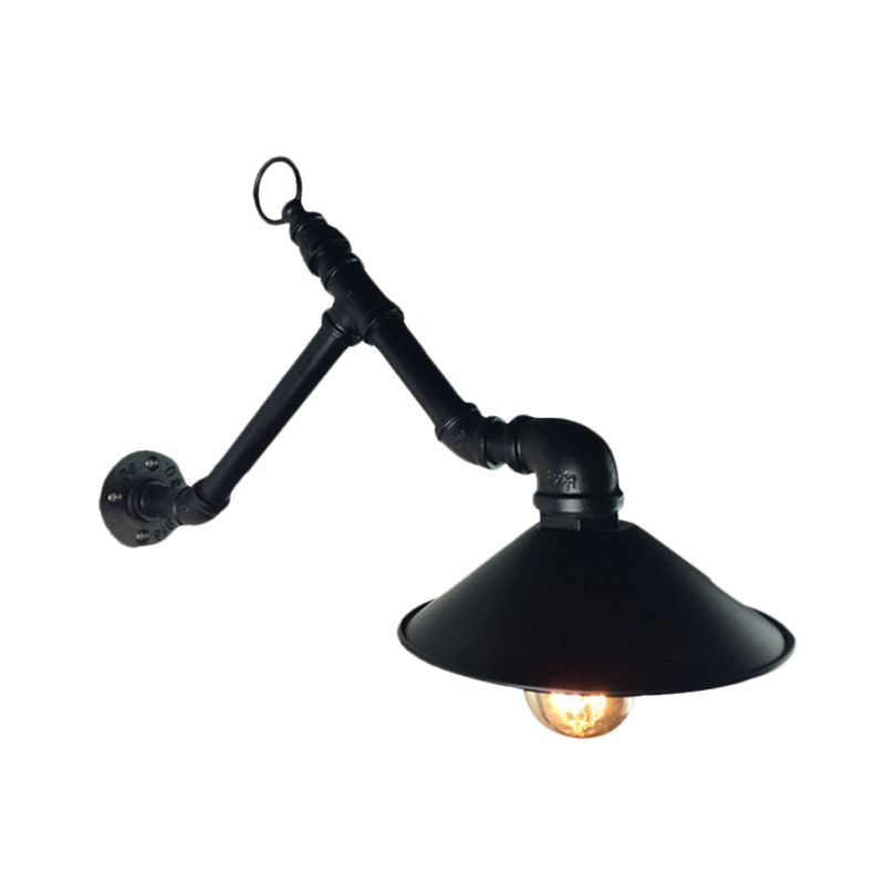 1-Head Wall Mount Sconce Industrial Outdoor Wall Lighting with Wide Flare Metallic Shade in Black