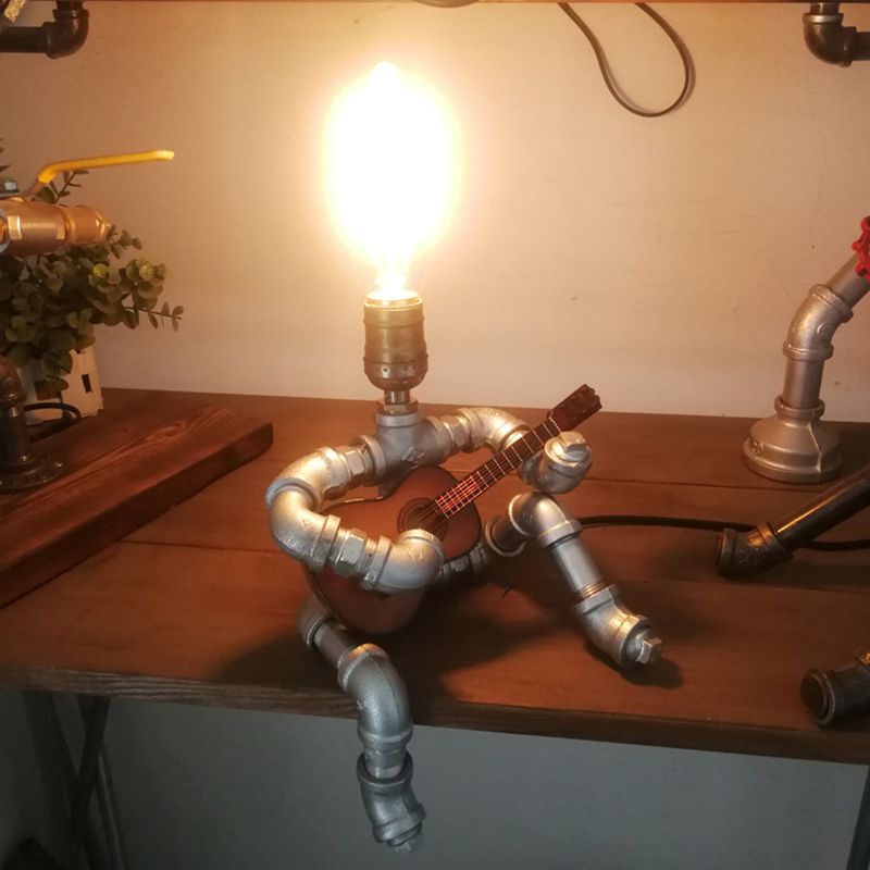 1-Light Robot Nightstand Lamp Cyberpunk Style Pipe Table Lighting for Boys Bedroom
