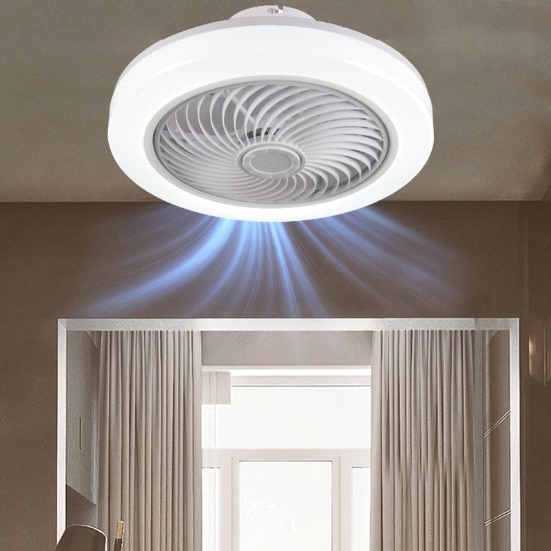 Weiße kreisförmige LED -Deckenlicht in moderner Einfachheit Schmiedeeisendecken -Deckenventilatoren mit Acrylschatten
