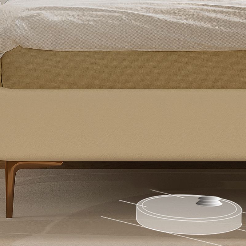 Glam Cream Bed Frame Genuine Leather Upholstered Standard Bed with Storage