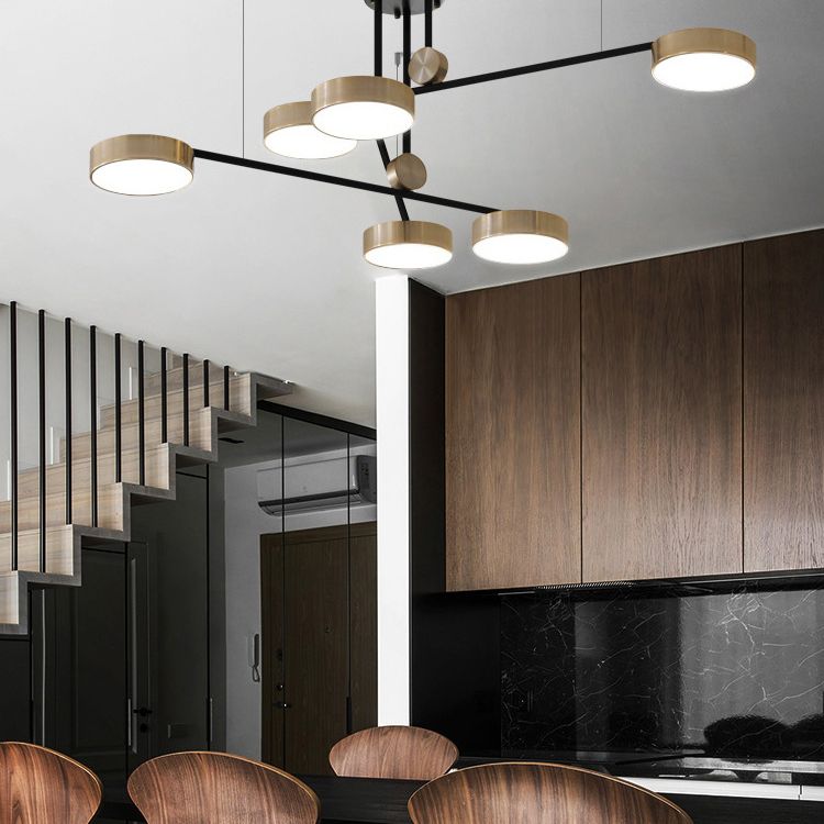 Postmoderne sputnik suspensielamp acryl 6-licht woonkamer kroonluchter met ronde acrylschaduw in goud