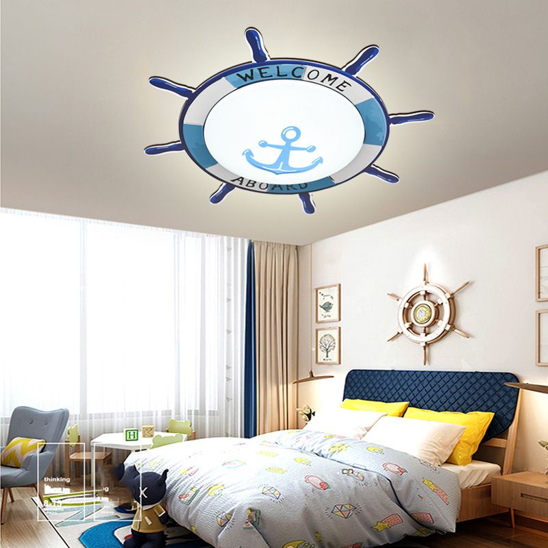 Plafonnier de chambre d'enfant, luminaire de Style méditerranéen, créatif, bateau de Pirate, gouvernail, chambre de garçon, lampe de chambre à coucher de dessin animé