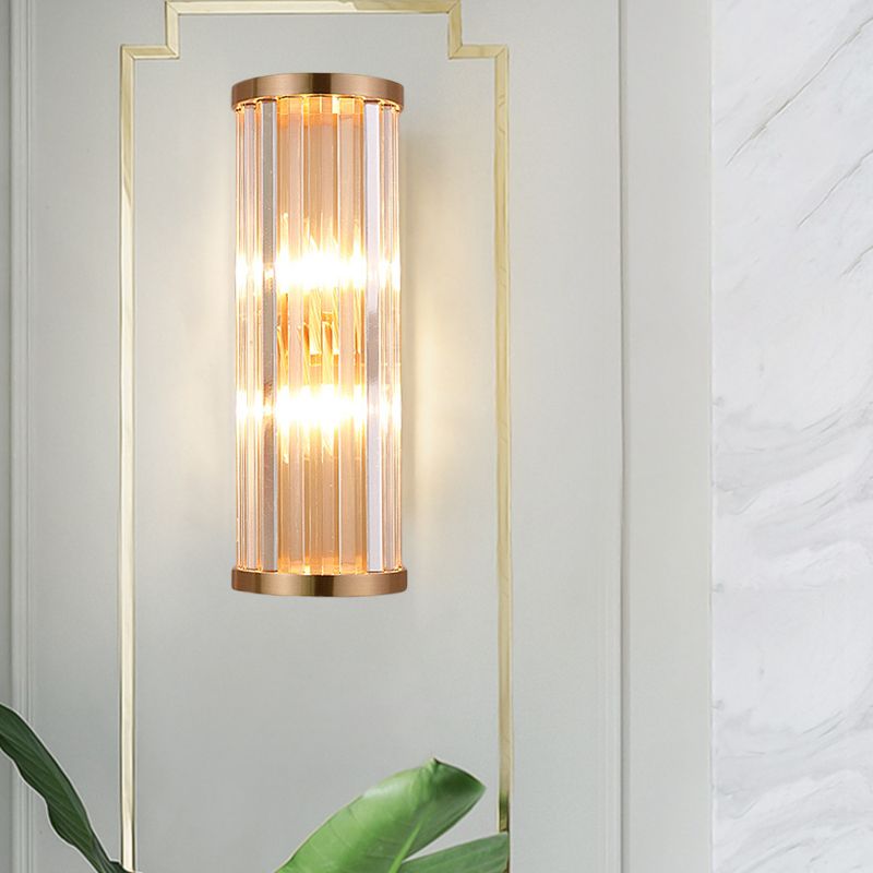 2-Bulb Elongated Round/Square Sconce Minimalist Clear Crystal Living Room Wall Lighting Fixture