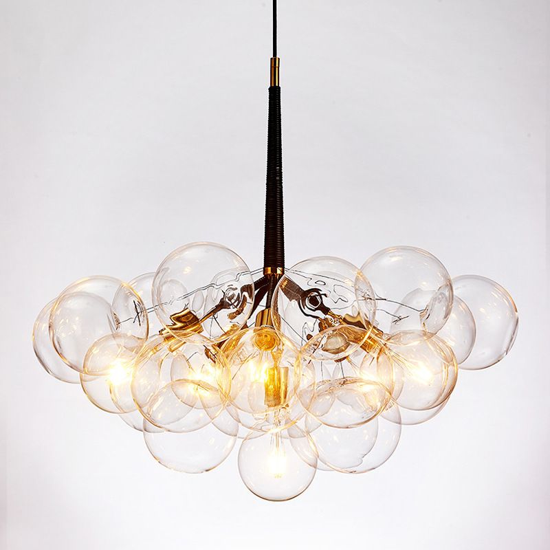 Luce a bolla di vetro trasparente Luce moderna semplicità soggiorno Lampada lampadario con catena regolabile da 47 "