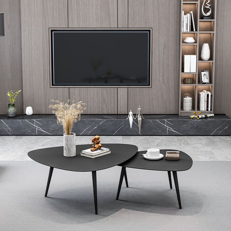 Modern Triangle Slate 3 Legs Coffee Table in Black and White