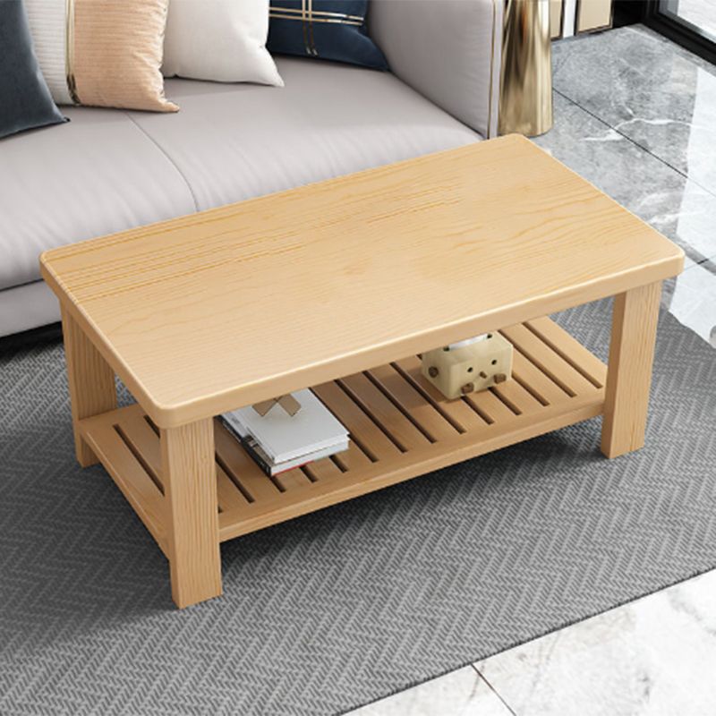 Nordic Style Coffee Table with Rectangular Solid Wood Base 4 Legs