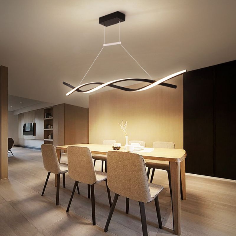 Metal Linear Shape Chandelier Light Modern 2 Lights Chandelier Light Fixture in Black