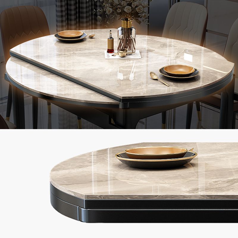 Modern Rectangle Shape Dining Set Sintered Stone Top Dining Table Furniture with Self-Storing¬†Leaf