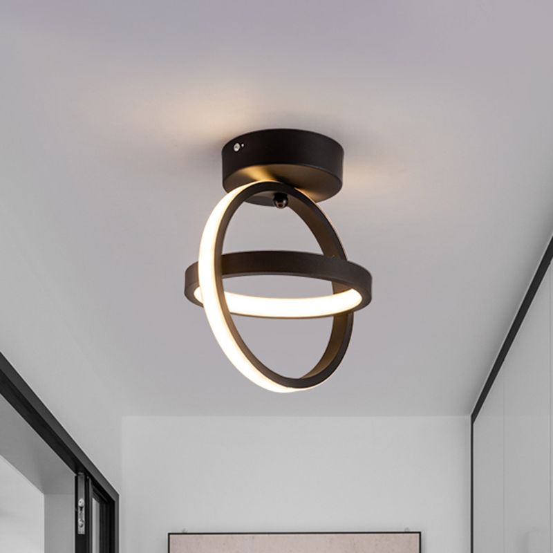 Lámpara de techo empotrada de pasillo LED de metal con luz empotrada de doble bucle simple en negro/dorado, luz cálida/blanca