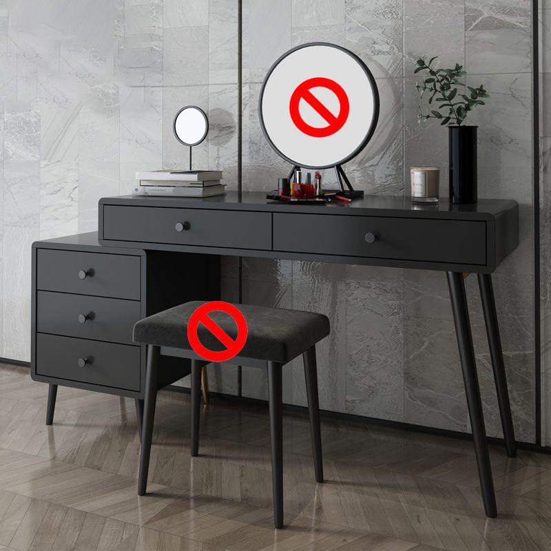 Wood and Metal Vanity Table with Stool Accent 5 Drawers Makeup Desk