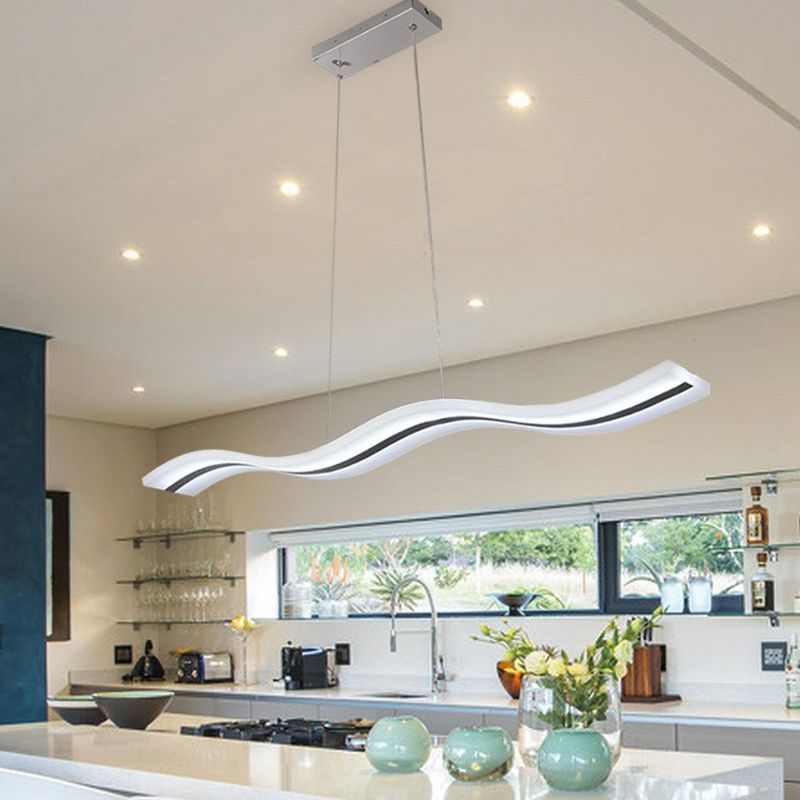 Flow Shaped Hanging Lamp Minimalist Acrylic Dining Room LED Island Light in White