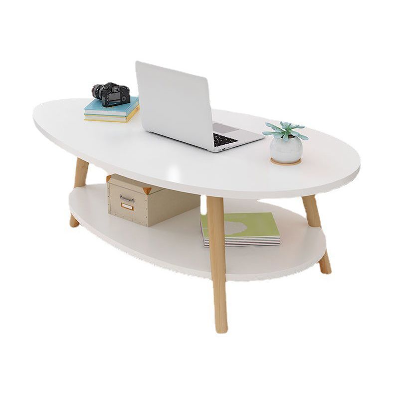 Contemporary Wooden Coffee Table 4 Legs Cocktail Table with Shelf