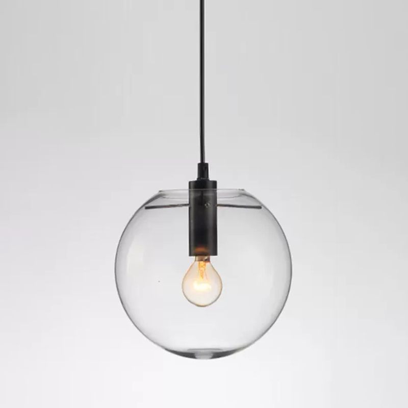 Minimalist Globe Pendant Lamp Clear Glass 1 Bulb Snack Bar Hanging Light in Black