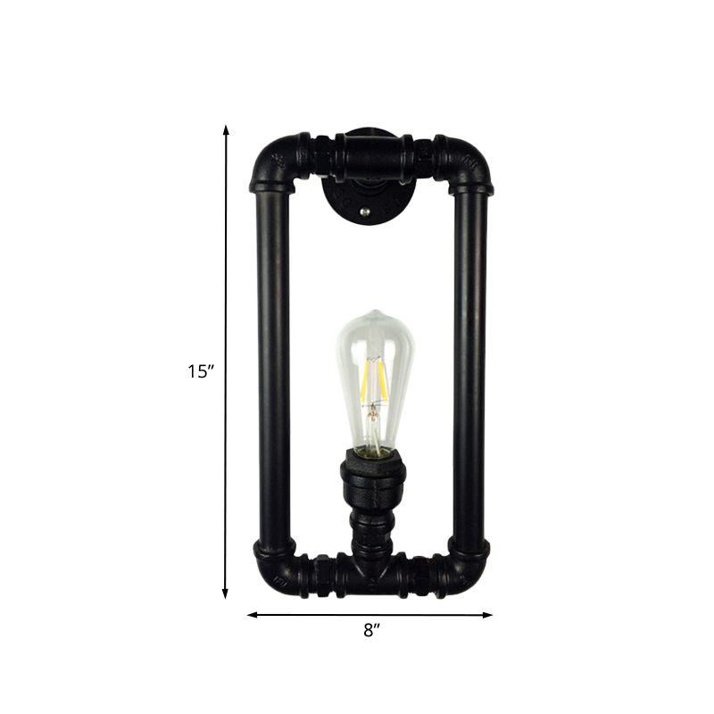 Black Rectangle Sconce Lighting Antiqued Iron 1-Bulb Coffee House Wall Mount Pipe Lamp Fixture