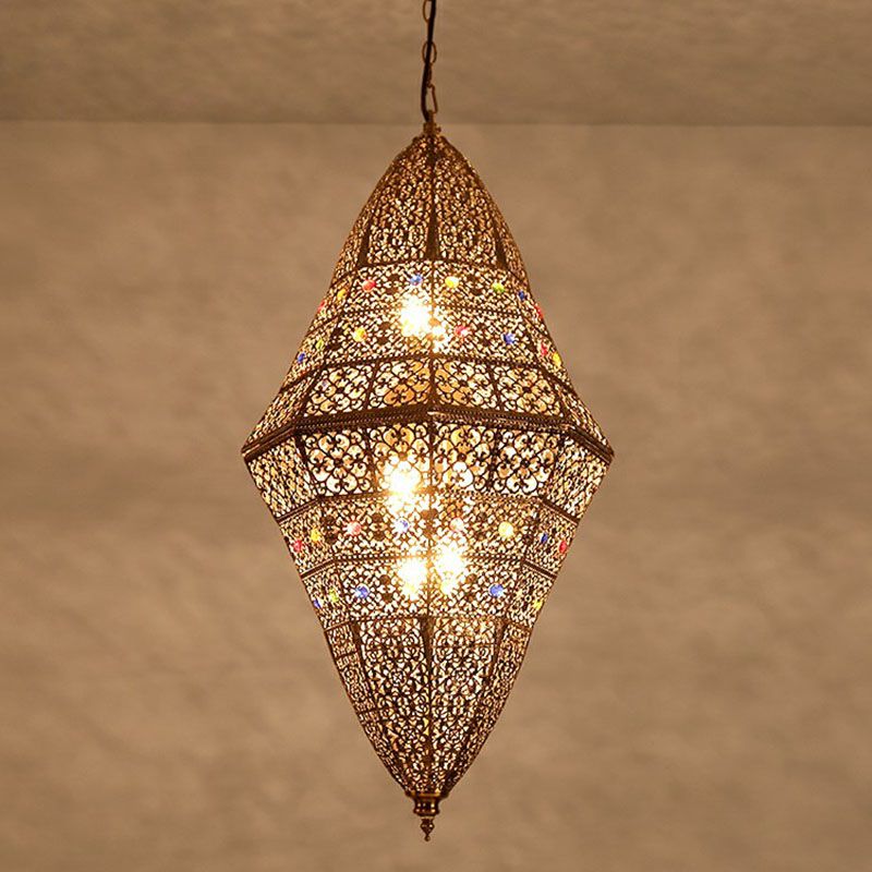 6 Bulbs Suspension Light South-east Asia Hollow-Carved Iron Pendant Light Fixture in Grey
