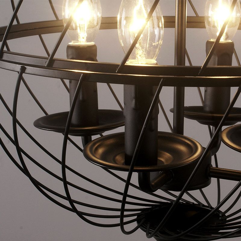 Iron Black Chandelier Lighting Global Mesh Shade 4 Bulbs Industrial Ceiling Light Fixture with Adjustable Chain for Dining Room