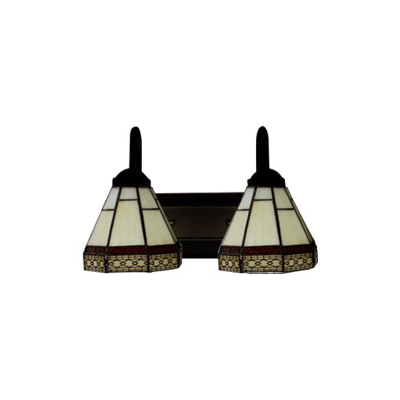 Conical Beige Glass Sconce Lighting Tiffany 2 Heads Black Wall Mounted Light Fixture