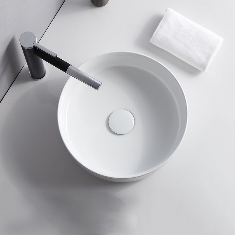 Modern Bathroom Sink Porcelain Solid Color Round Vessel Bathroom Sink
