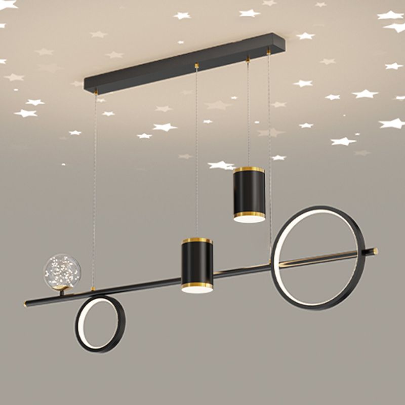 Zeitgenössischer Stil Geometry Island Lighting Metal 5 Light Island Leuchten in Schwarz