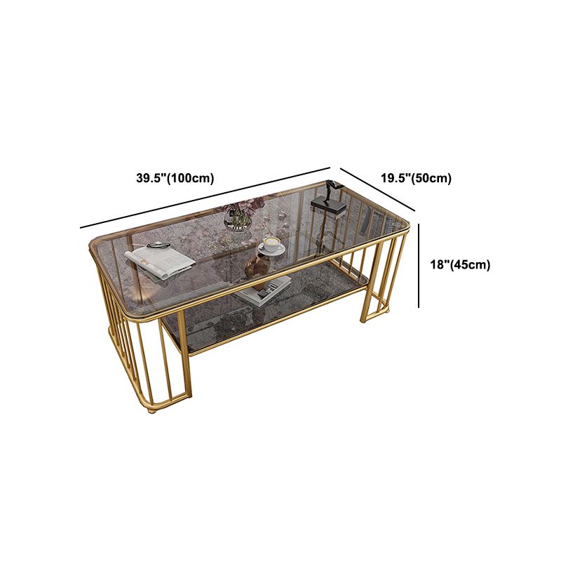 Glam Rectangle Coffee Table with Golden Frame Base and Storage Shelf