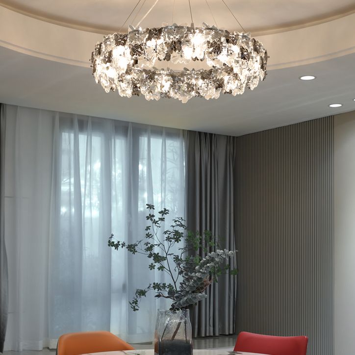 Flowering Butterfly Shape Crystal Circular Pendant Lamp for Living Room Bedroom