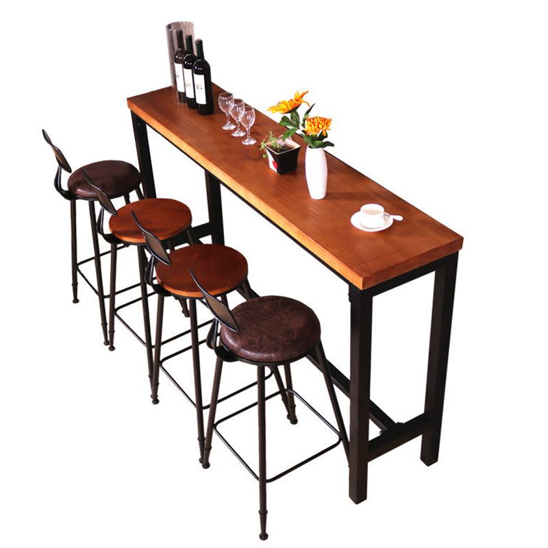 Industrial Rectangle Bar Table Pine Solid Wood Fixed Bar Dining Table