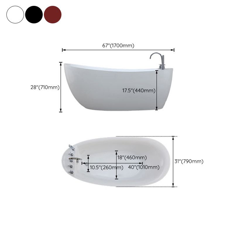 Freestanding Acrylic Bathtub Pop-up Drain Oval Modern Right-Hand Bath