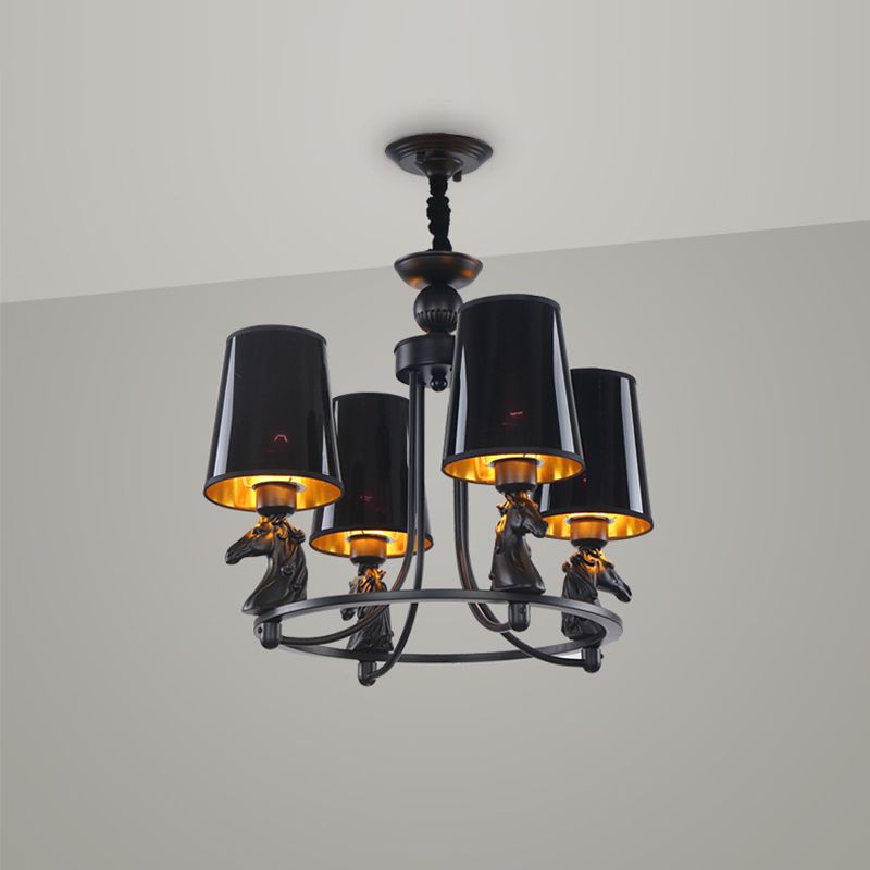 Iron Flared Chandelier Lamp Traditional 4/6/8-Light Ceiling Pendant with Resin Detail in Black