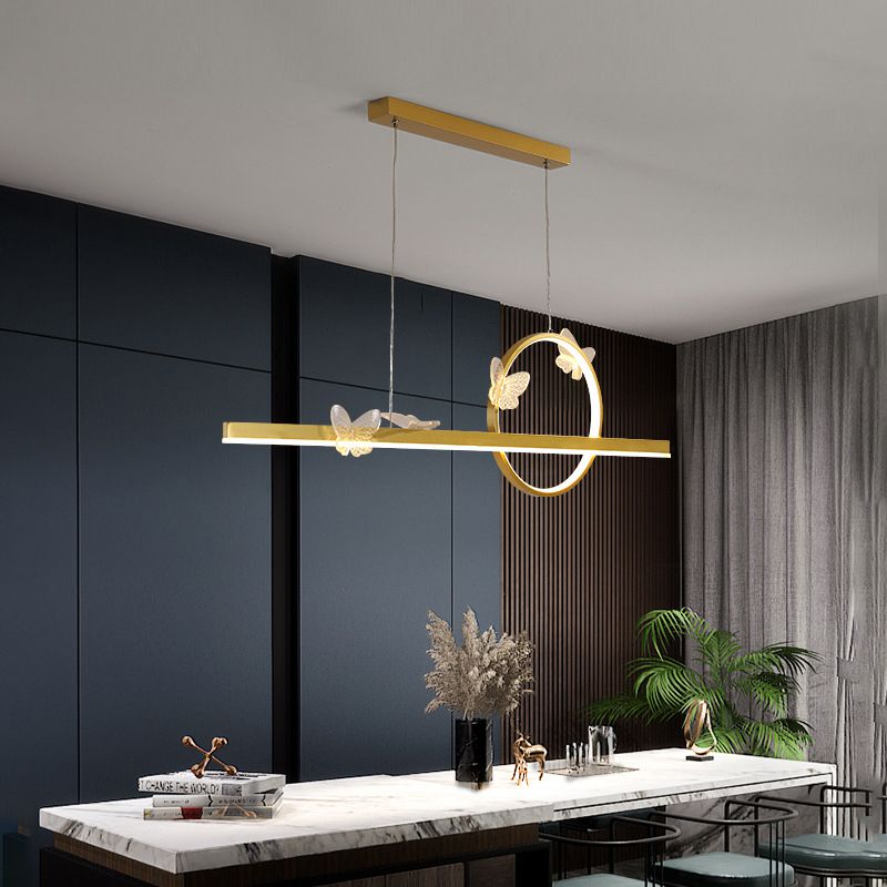 Modern Metal Island Light Gold Butterfly Island Pendant for Dining Room