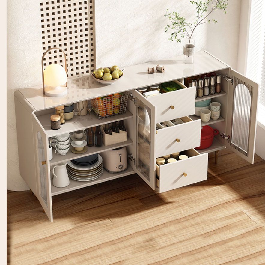 Contemporary Display Stand Faux Wood Storage Cabinet with Doors for Dining Room