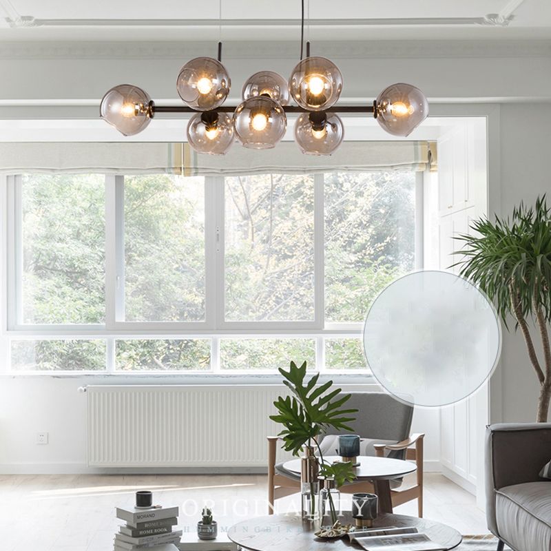 Globe 8-Light Island Light dans le style artistique moderne lampe suspendue en fer forgé avec une teinte en verre