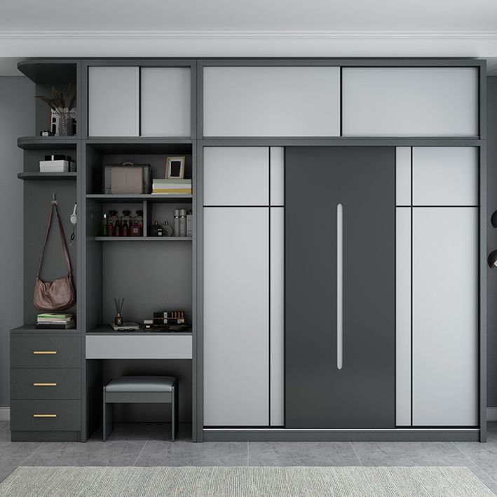 Gray Contemporary Wardrobe Armoire with Drawer Wooden Wardrobe Cabinet