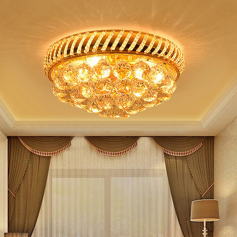 Heldere kristallen bol inbouwkroonluchter met ronde kap Modern 14"/18" W 3/4/5 koppen Inbouwlicht in goud