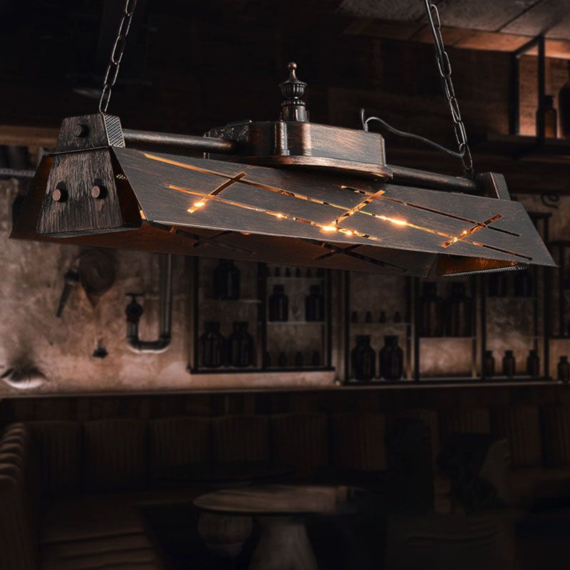 Industrial Steam Train Shaped Island Lamp 4-Bulb Wrought Iron Pendant Light