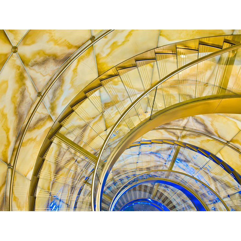 Non-Woven Washable Mural Modern Third Quarter Spiral Staircase Wall Art in Yellow