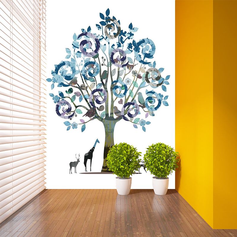 Tree Watercolor Plant Wallpaper Mural Contemporary Smooth Wall Art in Blue-Purple