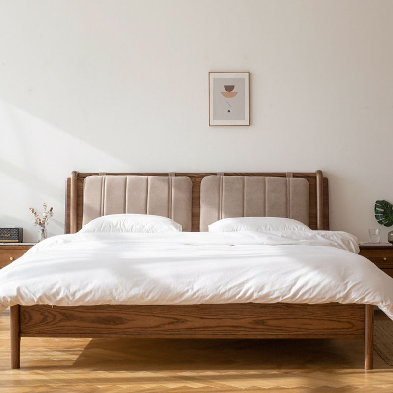 Mid-Century Modern Solid Color Bed Wood Rectangular Bed Frame