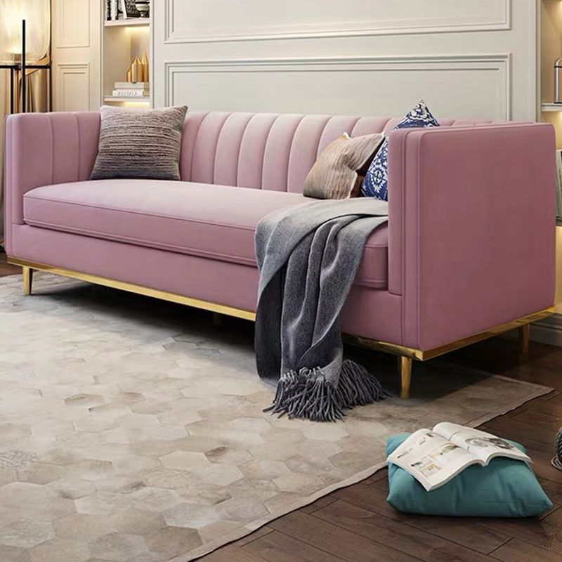 Modern 29.5" H Velvet Tuxedo Arm Sewn Pillow Back Sofa For Living Room